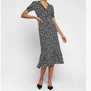 REFORMATION Reeds Floral Crepe Midi Dress black puff sleeve tie front slit sz 6